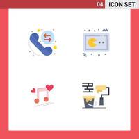 Group of 4 Flat Icons Signs and Symbols for call music node redial gaming lyrics Editable Vector Design Elements