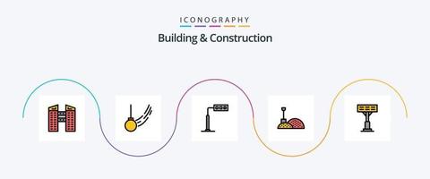 edificio y construcción línea lleno plano 5 5 icono paquete incluso estadio. construcción. construcción. herramientas. construcción vector