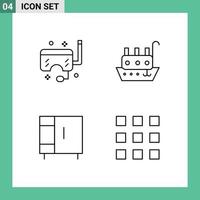 Modern Set of 4 Filledline Flat Colors and symbols such as goggles furniture sea marine home appliances Editable Vector Design Elements