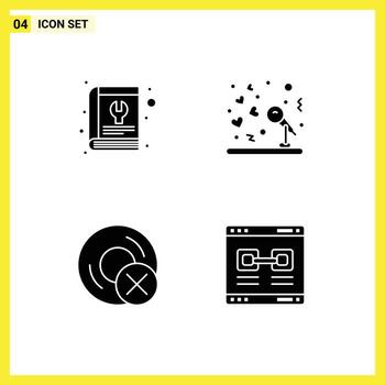 4 4 sólido glifo concepto para sitios web móvil y aplicaciones libro ordenadores Servicio micrófono Dto editable vector diseño elementos