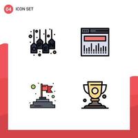 Set of 4 Modern UI Icons Symbols Signs for open flag tag data achievement Editable Vector Design Elements