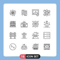 Modern Set of 16 Outlines and symbols such as hosting analysis add atom lab Editable Vector Design Elements