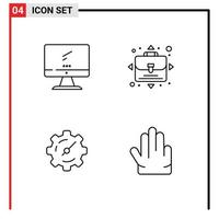 4 Universal Line Signs Symbols of computer setting imac opportunity fingers Editable Vector Design Elements