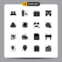 Modern Set of 16 Solid Glyphs Pictograph of vessel cruise video text type Editable Vector Design Elements