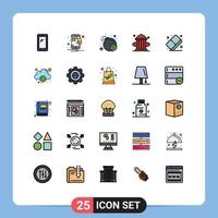 Pack of 25 Modern Filled line Flat Colors Signs and Symbols for Web Print Media such as color eraser attack outfit clipart Editable Vector Design Elements