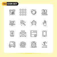 Pack of 16 Modern Outlines Signs and Symbols for Web Print Media such as property home pie premium page Editable Vector Design Elements