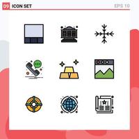 Set of 9 Modern UI Icons Symbols Signs for target graph message analytics gold Editable Vector Design Elements