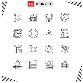 dieciséis universal contornos conjunto para web y móvil aplicaciones móvil célula presente línea desarrollo editable vector diseño elementos