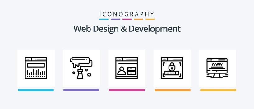 Web Design And Development Line 5 Icon Pack Including design. user. web. website. Creative Icons Design vector