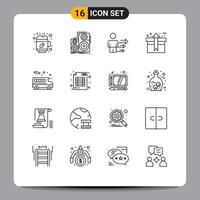 Set of 16 Vector Outlines on Grid for birthday package studio box modern Editable Vector Design Elements