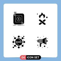 4 Solid Glyph concept for Websites Mobile and Apps purchase smoke application fire experiment Editable Vector Design Elements