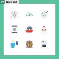 Mobile Interface Flat Color Set of 9 Pictograms of ship car analysis phone mobile Editable Vector Design Elements