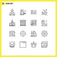 Universal Icon Symbols Group of 16 Modern Outlines of king canada license to work kayak id Editable Vector Design Elements