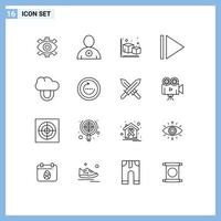 Group of 16 Modern Outlines Set for protection computing man play modeling Editable Vector Design Elements