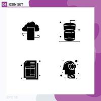 4 Thematic Vector Solid Glyphs and Editable Symbols of cloudstorage water clouds safety ecommerce Editable Vector Design Elements