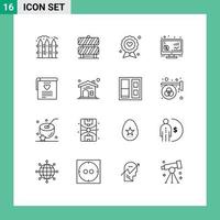 Modern Set of 16 Outlines Pictograph of file seo badge return label Editable Vector Design Elements
