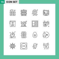 Modern Set of 16 Outlines Pictograph of file seo badge return label Editable Vector Design Elements