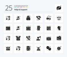 Help And Support 25 Solid Glyph icon pack including gear. operator. newsletter. help. support vector