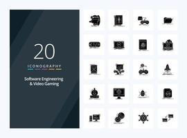 20 Software Engineering And Video Gaming Solid Glyph icon for presentation vector