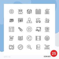 25 User Interface Line Pack of modern Signs and Symbols of battery contact us diagram contact colander Editable Vector Design Elements