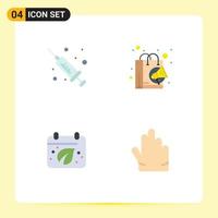 Pictogram Set of 4 Simple Flat Icons of injection leaf bag shopping fingers Editable Vector Design Elements