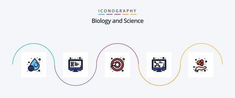 biología línea lleno plano 5 5 icono paquete incluso cápsula. molécula. pantalla. pantalla. átomo vector