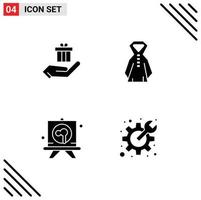 4 Universal Solid Glyphs Set for Web and Mobile Applications gift stationery ecommerce rainy cog Editable Vector Design Elements