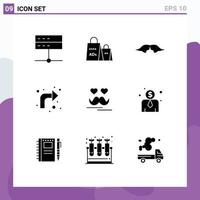 Modern Set of 9 Solid Glyphs Pictograph of up arrows shopping ad men movember Editable Vector Design Elements