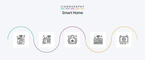 inteligente hogar línea 5 5 icono paquete incluso cocina. elegante. Wifi. horno. inteligente bloquear vector