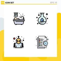 Pictogram Set of 4 Simple Filledline Flat Colors of bathroom space energy science list Editable Vector Design Elements