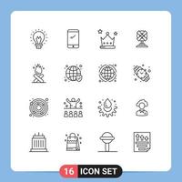 Pack of 16 Modern Outlines Signs and Symbols for Web Print Media such as bonfire home iphone fan wreath Editable Vector Design Elements