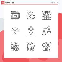 Outline Pack of 9 Universal Symbols of location wifi summer signal spa Editable Vector Design Elements