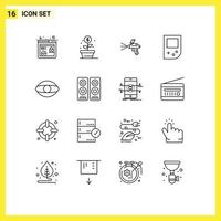 User Interface Pack of 16 Basic Outlines of vision face paint eye device Editable Vector Design Elements