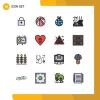 User Interface Pack of 16 Basic Flat Color Filled Lines of console gaming globe game wellness Editable Creative Vector Design Elements
