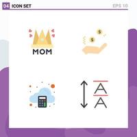 Editable Vector Line Pack of 4 Simple Flat Icons of hat accounting mother dollar calculate Editable Vector Design Elements