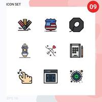 Set of 9 Modern UI Icons Symbols Signs for archery gas security hot water Editable Vector Design Elements