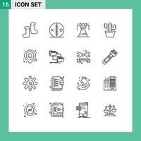 16 Thematic Vector Outlines and Editable Symbols of water place spring tower pot cactos Editable Vector Design Elements