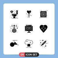 Pack of 9 Modern Solid Glyphs Signs and Symbols for Web Print Media such as pointer ip fan internet live Editable Vector Design Elements