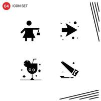 Set of 4 Modern UI Icons Symbols Signs for people glass arrow beverage saw Editable Vector Design Elements