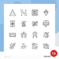 Universal Icon Symbols Group of 16 Modern Outlines of cell mobile flowchart gift web Editable Vector Design Elements