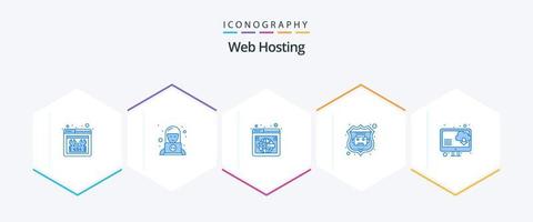 Web Hosting 25 Blue icon pack including computer. web. page. robot database. world vector