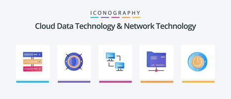 Cloud Data Technology And Network Technology Flat 5 Icon Pack Including energy. storage. computer. server. folder. Creative Icons Design vector