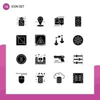 Pack of 16 Modern Solid Glyphs Signs and Symbols for Web Print Media such as diagonal cross education sent mobile application Editable Vector Design Elements