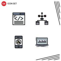 Modern Set of 4 Filledline Flat Colors Pictograph of browser development web design browser mute Editable Vector Design Elements