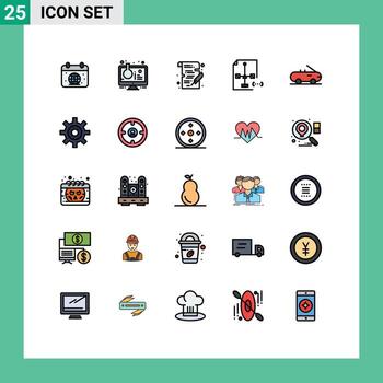 User Interface Pack of 25 Basic Filled line Flat Colors of document develop sample tube coding write Editable Vector Design Elements