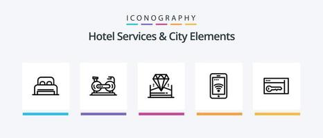 Hotel Services And City Elements Line 5 Icon Pack Including home. sign. hotel. hotel . tag. Creative Icons Design vector