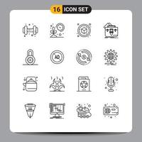 Modern Set of 16 Outlines Pictograph of lock briefcase box folder bag Editable Vector Design Elements