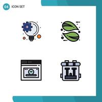 Group of 4 Filledline Flat Colors Signs and Symbols for idea management webpage eco plant back pack Editable Vector Design Elements