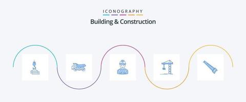 Building And Construction Blue 5 Icon Pack Including constructing. building. construction. crane. engineer vector