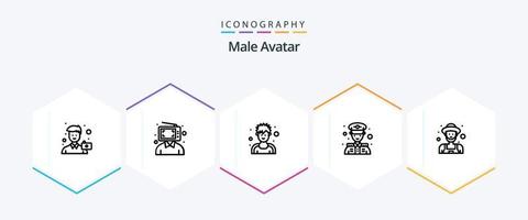 Male Avatar 25 Line icon pack including farmer. man. man. police. man vector